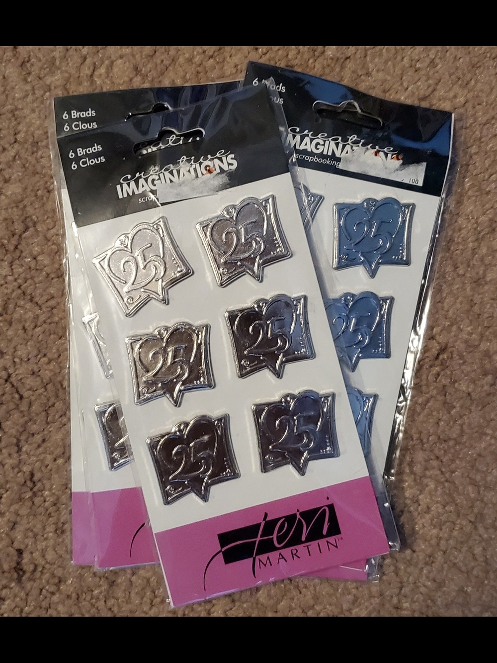 Jen Martin Silver 25th Anniversary Brads - Pack of 6